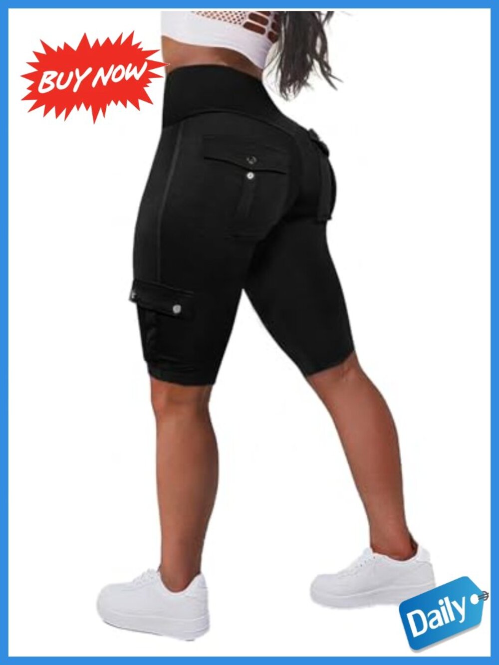 High Waist Cargo Biker Shorts Scrunch Butt Nylon Spandex Athletic